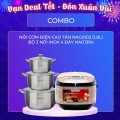 COMBO Nồi Cơm Điện Cao Tần Nagakawa NAG0102 (1.8L) và Bộ 3 nồi inox 4 đáy NAG1304