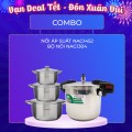 COMBO Nồi áp suất inox 304 đáy từ cao cấp Nagakawa NAG1452 (5L) và Bộ 3 nồi inox 4 đáy NAG1304 - Hàng chính hãng