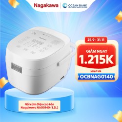 [ OCEAN BANK ] Nồi cơm điện cao tần Nagakawa NAG0140 (1.2L) - 14 chế độ nấu - Giảm tinh bột - Bảo hành 12 tháng  