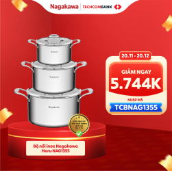 Techcombank - Bộ 3 nồi inox Nagakawa Haru NAG1355 (16cm, 20cm, 24cm)