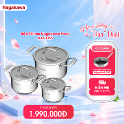  Bộ 3 nồi inox Nagakawa Haru NAG1355 (16cm, 20cm, 24cm)