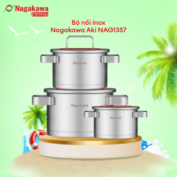 Bộ 3 nồi inox 304 Nagakawa Aki NAG1357 (16cm, 20cm, 24cm) - Dùng trên mọi loại bếp