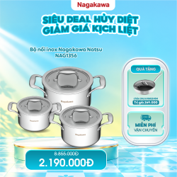 Bộ 3 nồi inox 304 Nagakawa Natsu1356 (16cm, 20cm, 24cm)