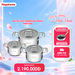 Bộ 3 nồi inox 304 Nagakawa Natsu1356 (16cm, 20cm, 24cm)