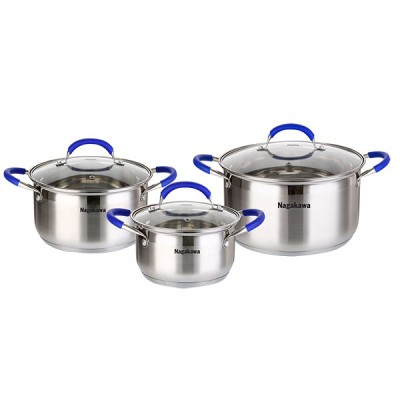 Bộ 3 nồi inox cao cấp 5 đáy Nagakawa NAG1302 (size 16cm, 20cm, 24cm) dùng cho mọi loại bếp - Hàng Chính Hãng