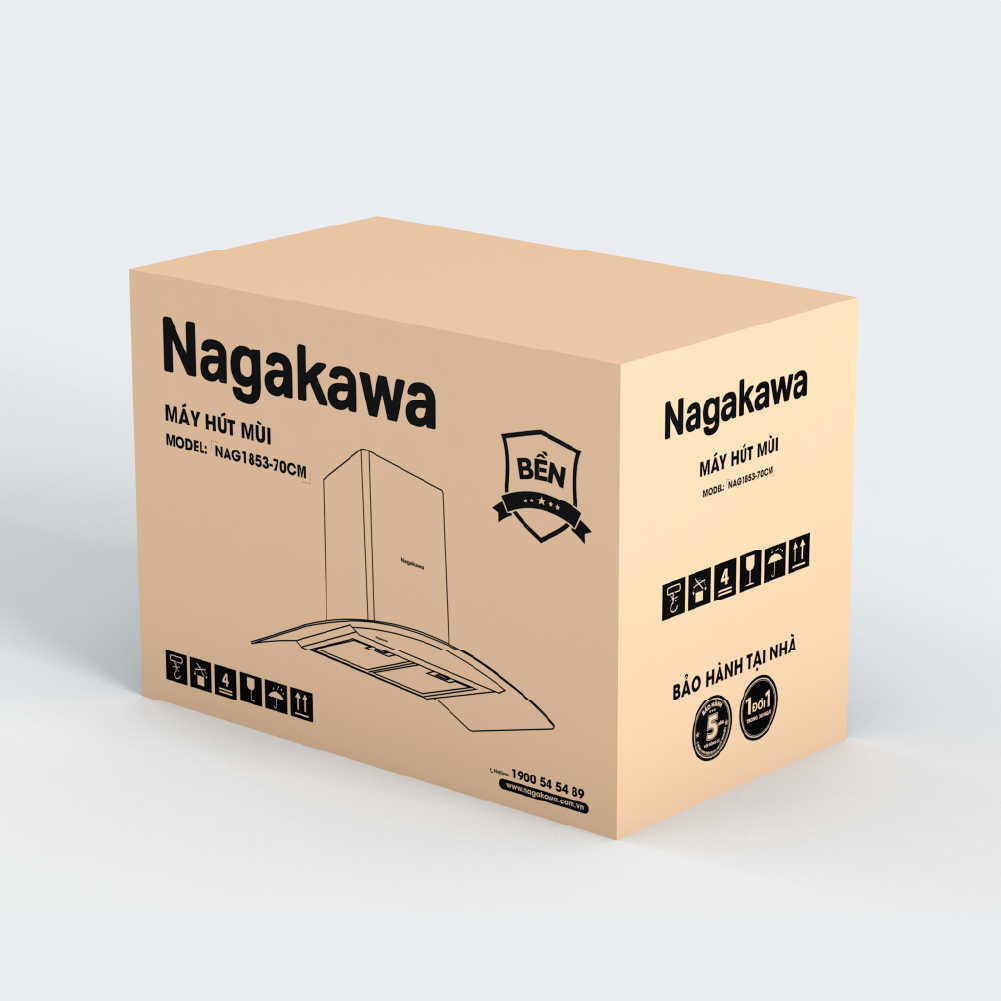 APP - Máy hút mùi than hoạt tính Nagakawa NAG1853-70CM - Bộ lọc 5 lớp inox - Bảo hành 5 năm